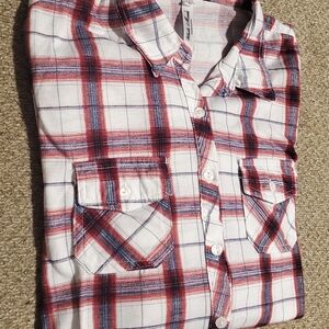 White Mark Red White and Blue Plaid Casual Shirt Womens Size L